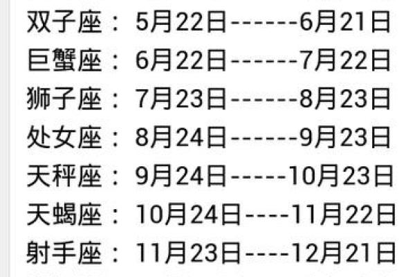 十二星座日期阳历